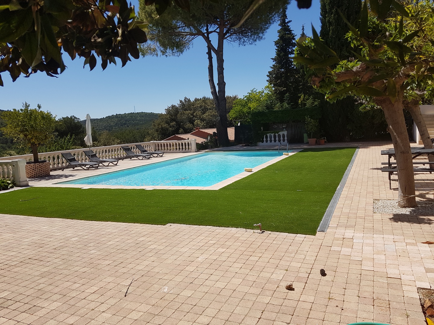 Gazon synthétique pour piscine à mémoire de forme prince à Valbonne, Alpes Maritimes, 06